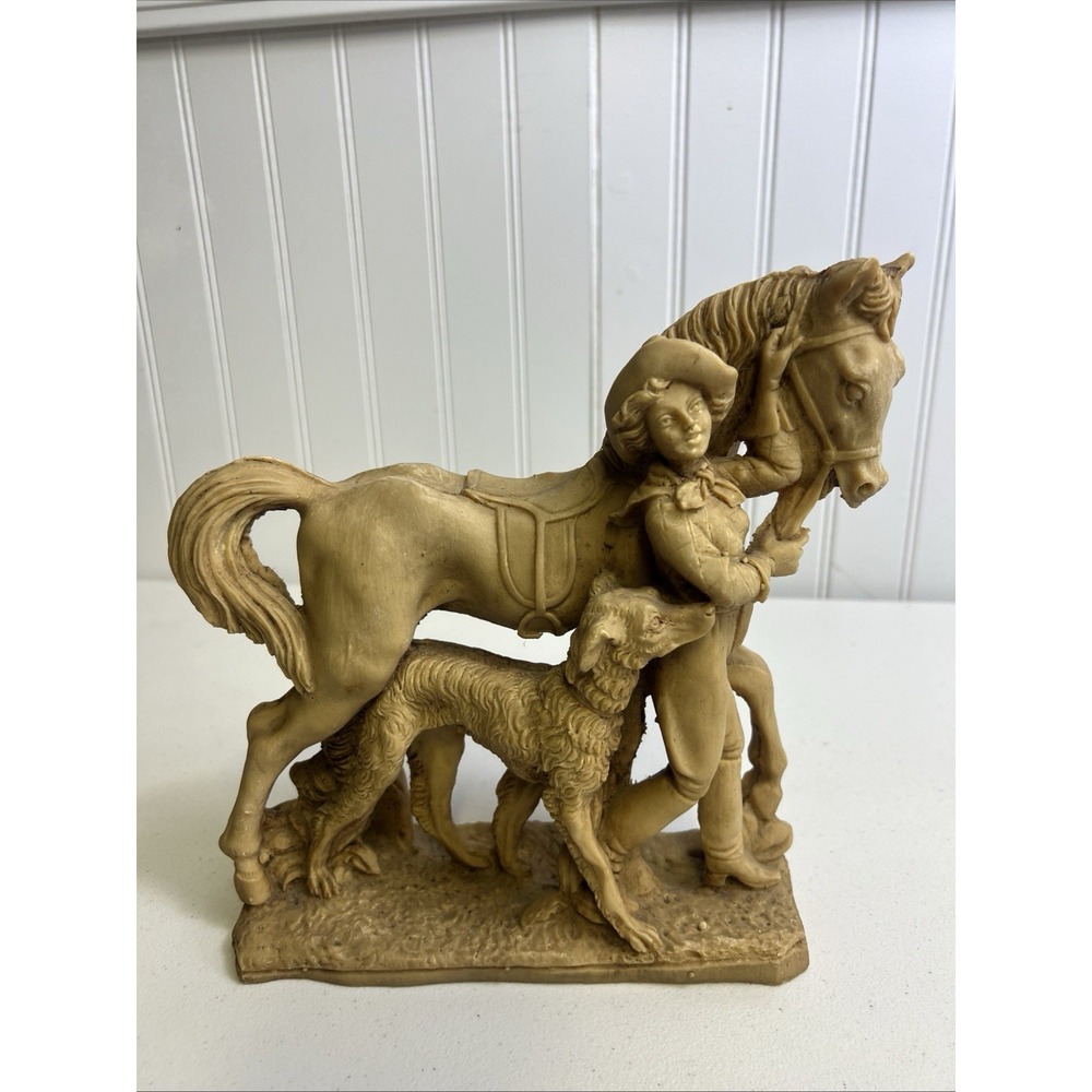 Vintage solid Resin Horse Dog And Cow Girl Statue Mexico